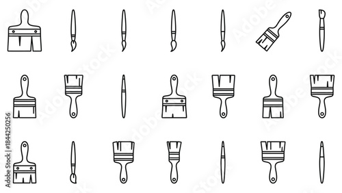 Collection of black outline icons representing various paintbrush styles