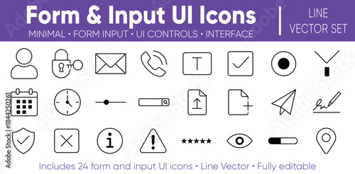 Form Input UI Line Icons for Data Fields and Validation Controls