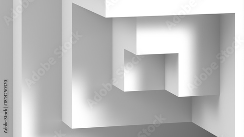 3d render illustration. Clean white geometric forms cast soft shadows