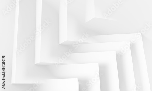 A clean, white abstract composition featuring geometric, stepped forms. 3d render