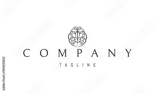 A vector logo featuring an abstract image: a tree with leaves shaped like a brain, symbolizing growth, knowledge, and creativity.