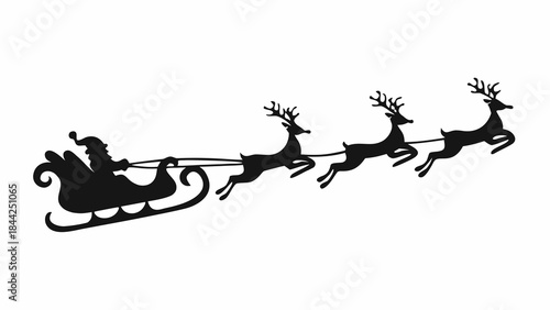 Silhouette of santa claus and reindeer flying in a sleigh
