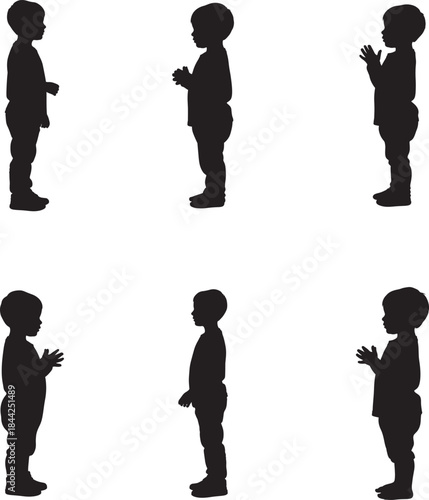 Silhouette of a young boy in various poses