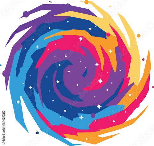 Stylized colorful swirling galaxy or vortex illustration on white background
