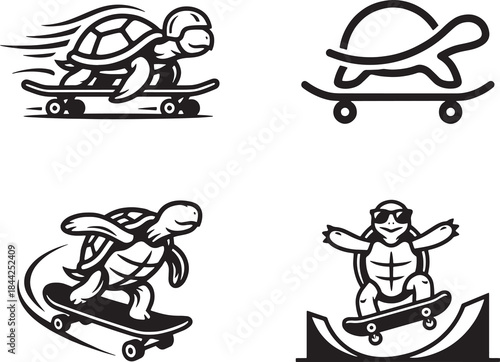 Set of Turtle playing skateboard