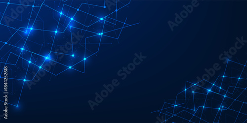 Network Connect Abstract Background Technology, Digital Data Lines Flow Visualization, Internet Communication System, Global Connectivity Concept for Big Data, AI Network, Cyber Technology