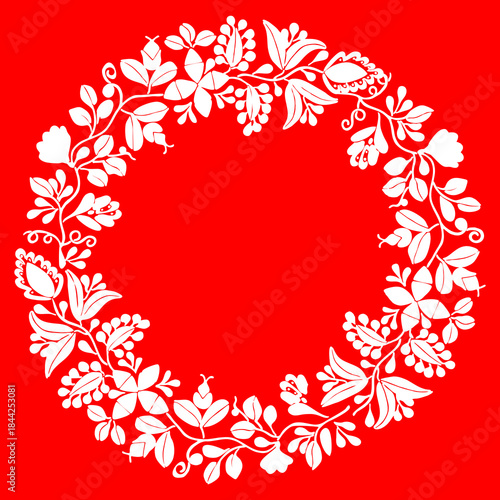 White laurel wreath vector frame on red background