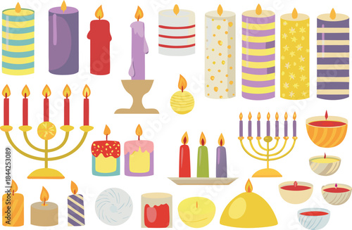 A vibrant collection of diverse candles candelabras and holders in assorted colors and