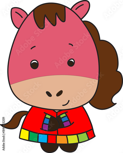 색동옷입은 귀여운 붉은말 캐릭터