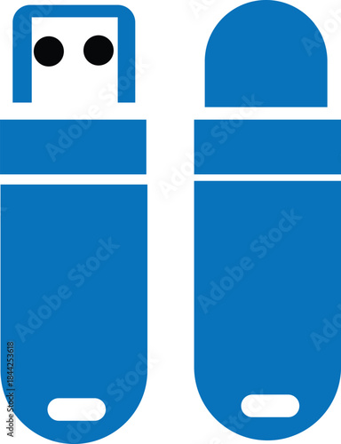 Blue usb flash drive icon set
