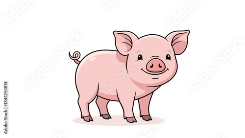 Adorable Pink Piglet Vector Illustration with Curly Tail and Happy Smile