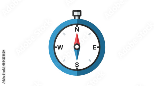 A simple blue compass indicating direction and orientation with cardinal points