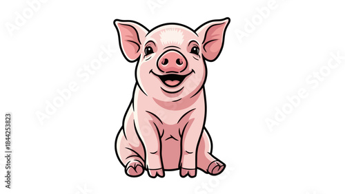 Cute Piglet Sitting and Smiling, Adorable Farm Animal Vector Illustration