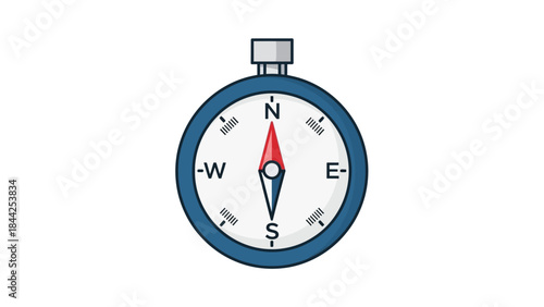 A simplistic vector illustration of a classic blue navigational compass pointing north