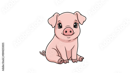 Adorable Pink Piglet Sitting Playfully, Cute Farm Animal Cartoon Vector Art