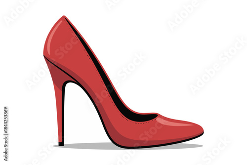 Elegant red high heel shoe on a clean white background, symbolizing fashion and style.