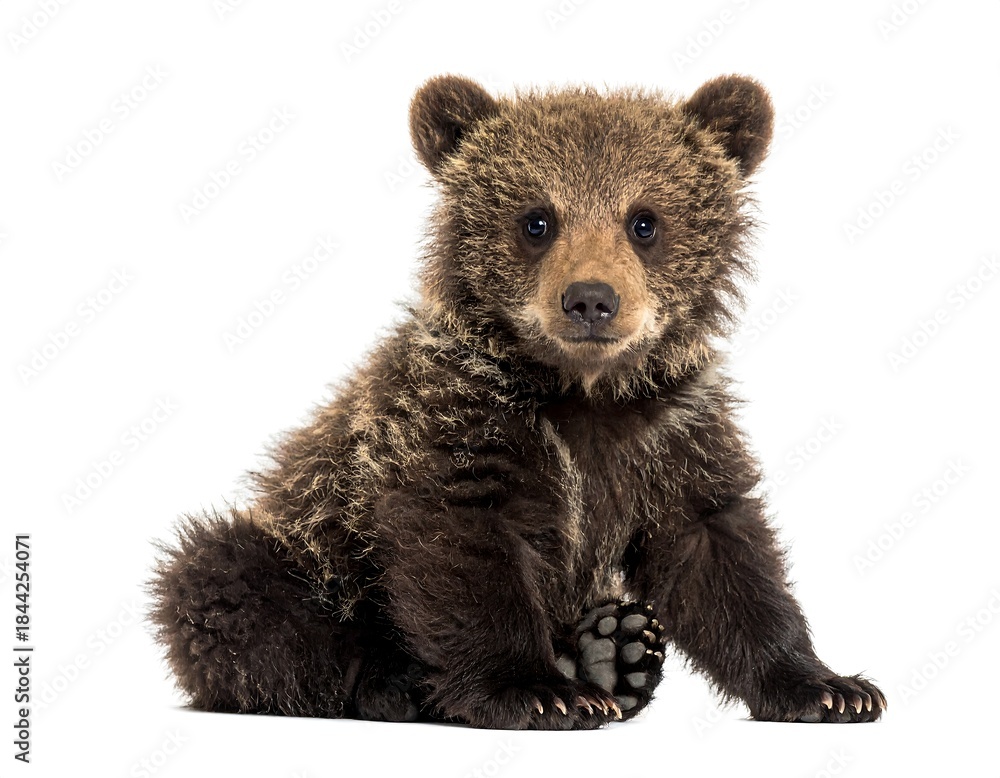 Fototapeta premium Sweet bear cub with soft fur high resolution photo in a white background