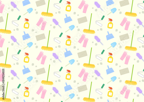 掃除道具のパターン背景素材（クリーム色）