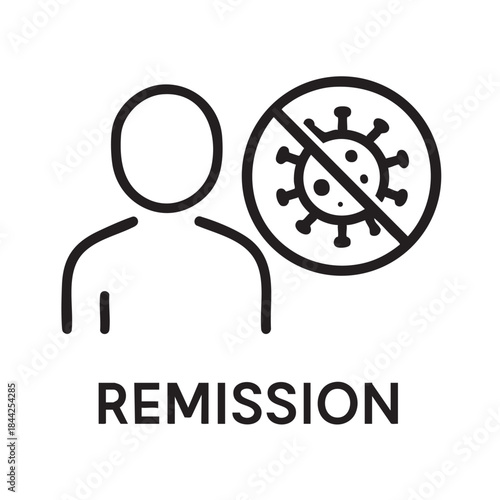 A simple black and white line drawing depicts a person protected from a virus with a cancellation symbol