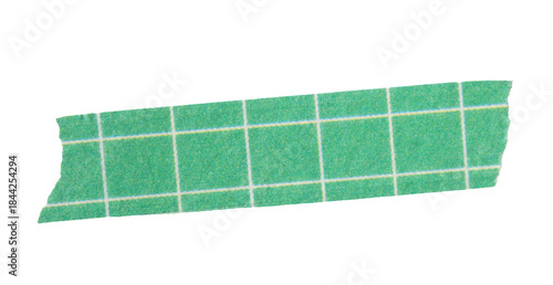 Ripped torn paper adhesive green grid pattern washi tape on transparent background