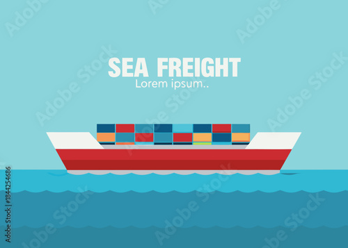 Sea freight transportation with a container ship on blue ocean waves