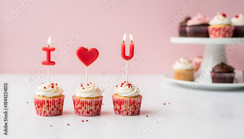 Three cupcakes spell out 