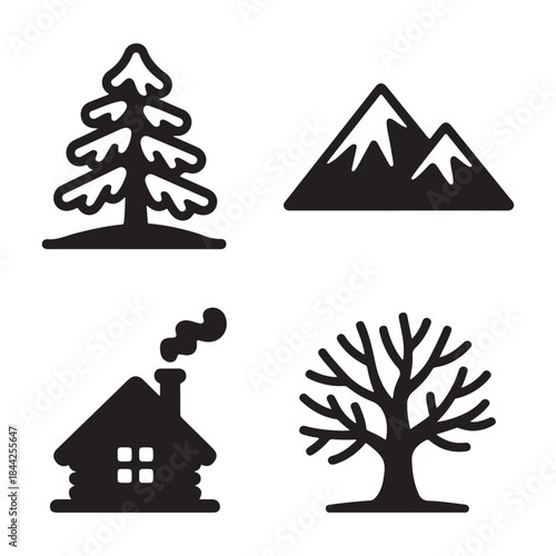 Snowy mountain landscape winter nature silhouette vector illustration