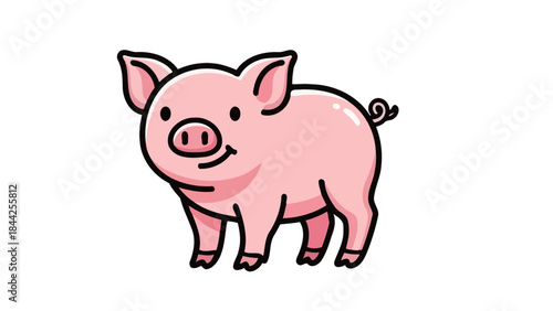 Cute Pink Piglet Cartoon Character Standing Side View, Adorable Farm Animal Illustration