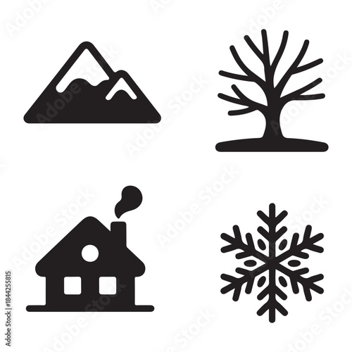 Winter cabin home snowy countryside silhouette vector graphic