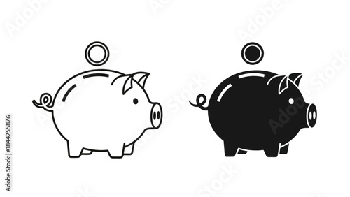 Piggy Bank with Coin Icon Vector Illustration, Saving Money Concept, Flat Design