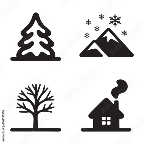 Snow covered house winter village silhouette vector icon design