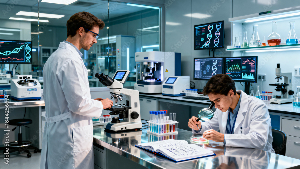 Fototapeta premium young female scientist working in laboratory