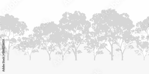 Silhouetted trees against a pale gray background minimalistic landscape depiction