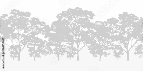 Silhouette of trees against a pale gray background creating a peaceful scene