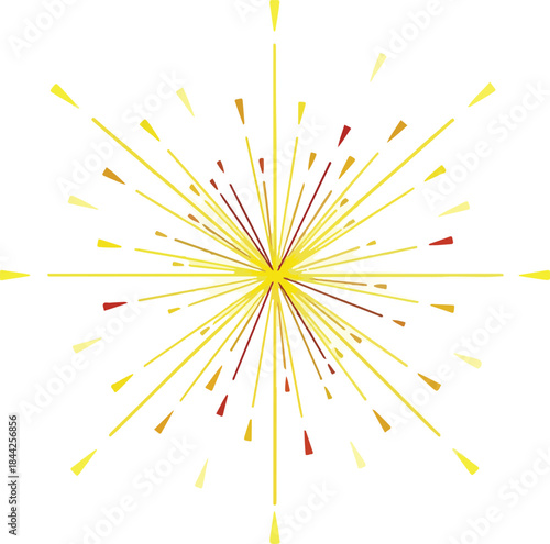 Stylized yellow and red fireworks burst graphic against a white background
