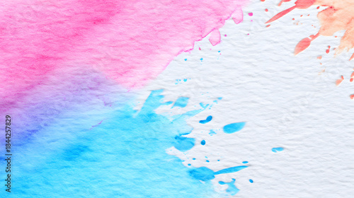 Abstract Watercolor: Captivating watercolor blend, a captivating fusion of pink, blue, and touches of orange, elegantly splashed on a textured surface. 