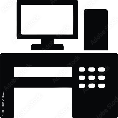 computer desk icon silhouette vector on transparent background