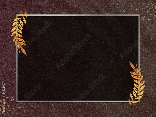 Elegant black chalkboard with golden leaf accents and a silver frame