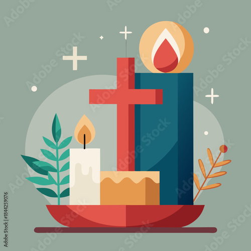illustration of a candle with a cross
