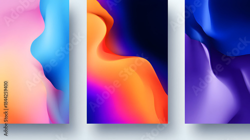 Abstract Fluid Art: A vibrant display of abstract fluid art, each panel showcasing a unique blend of color gradients and flowing forms. Creating a captivating visual experience with artistic flair.
