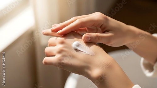 Applying cream hands skin care moisturizing routine