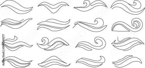 Set of ocean waves one line. Summer design concepts. Continous line ocean waves