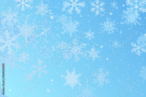A serene blue background filled with delicate white snowflake illustrations