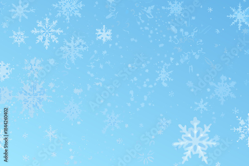 A serene blue background adorned with delicate white snowflakes falling gently