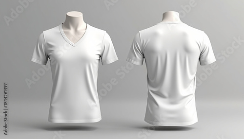 White V-Neck T-Shirt Mockup Front and Back View on Mannequin