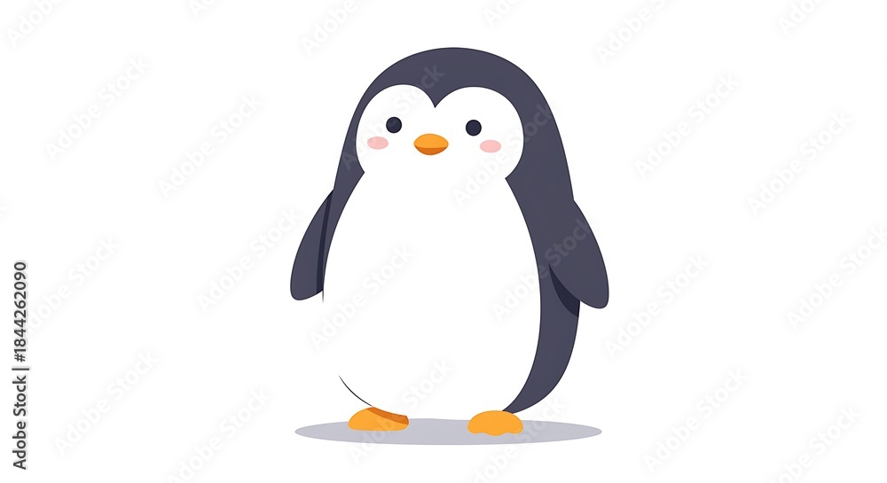 Obraz premium A charming vector illustration showcasing the adorable concept of a friendly, happy cartoon penguin standing upright with a cheerful expression, perfect for children's designs and winter themes