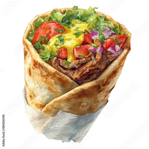 Watercolor illustration of Shawarma, vector artwork, isolated on white background.