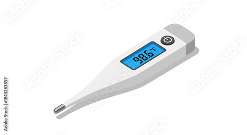 Clinical digital thermometer display indicating normal body temperature for diagnostic checkup