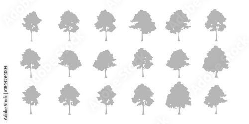 A collection of various silhouetted tree shapes in a grid arrangement