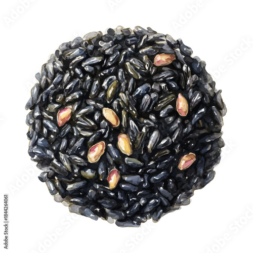 Risotto Nero, watercolor illustration, vector style, isolated on a white background.